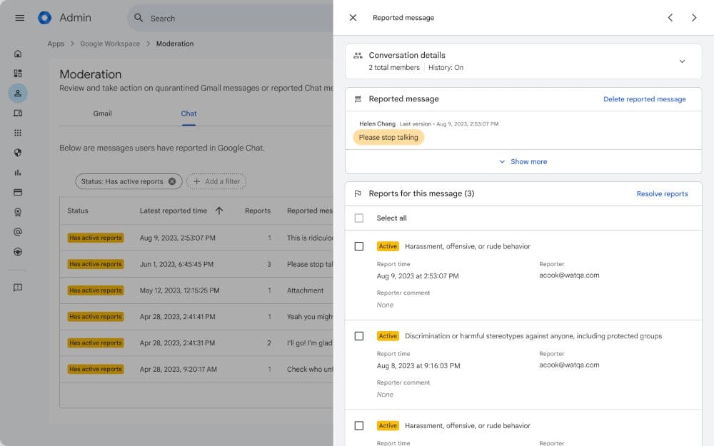 Google Chat is getting a new moderation tool
